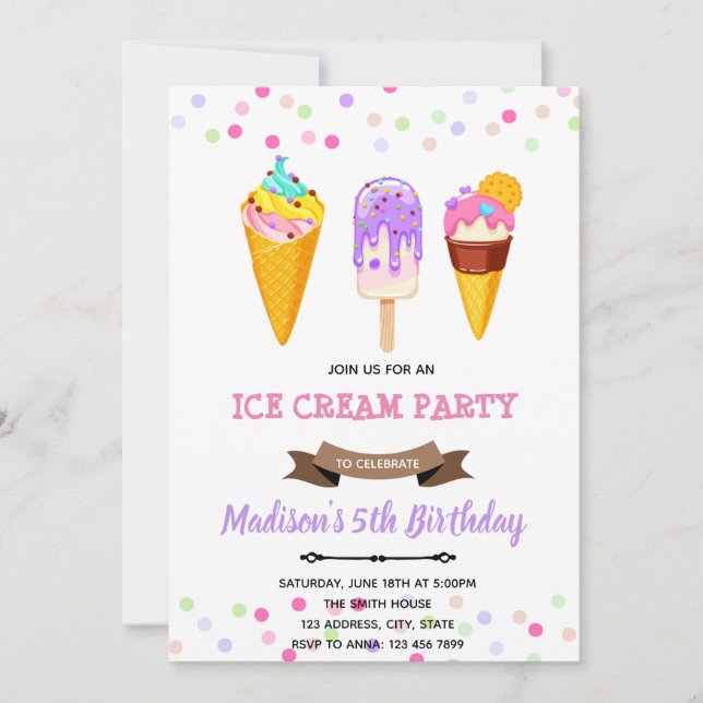 Cute ice cream birthday invitation (Front)
