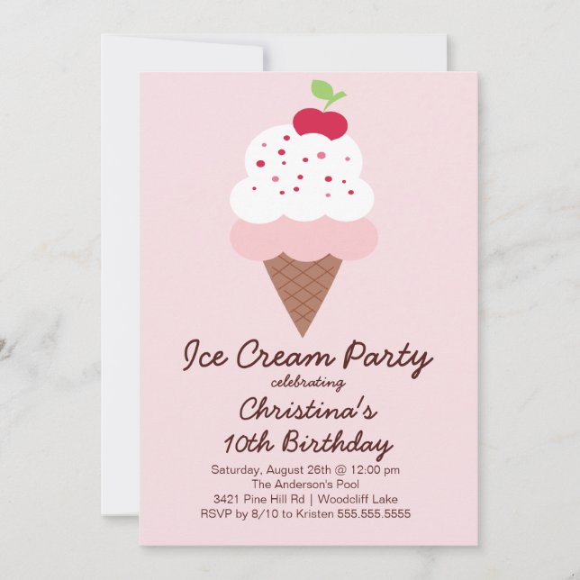 Cute Ice Cream Birthday Party Invitation (Front)