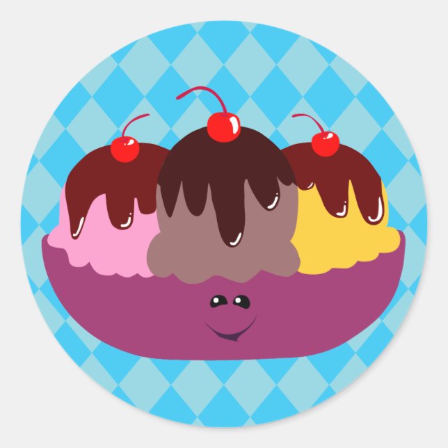 Cute Ice Cream Bowl Classic Round Sticker (Front)