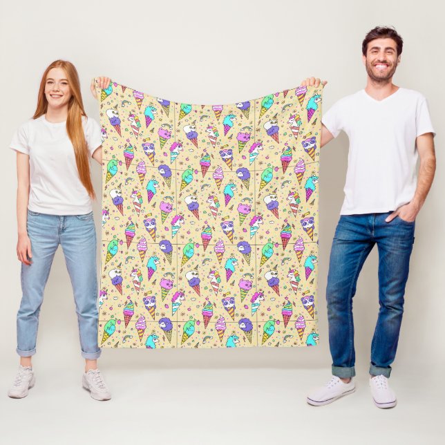 cute ice-cream can unicorn pattern fleece blanket (In Situ)