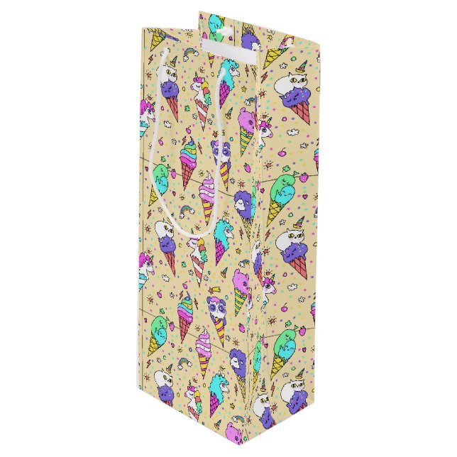 cute ice-cream can unicorn pattern wine gift bag (Front Angled)