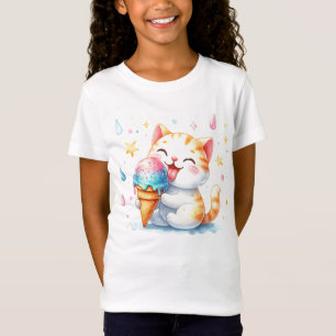 Cute Ice Cream Cat Whimsical Watercolor Kitty T-Shirt
