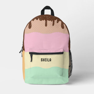 Cute Ice Cream Colour Custom Name Printed Backpack