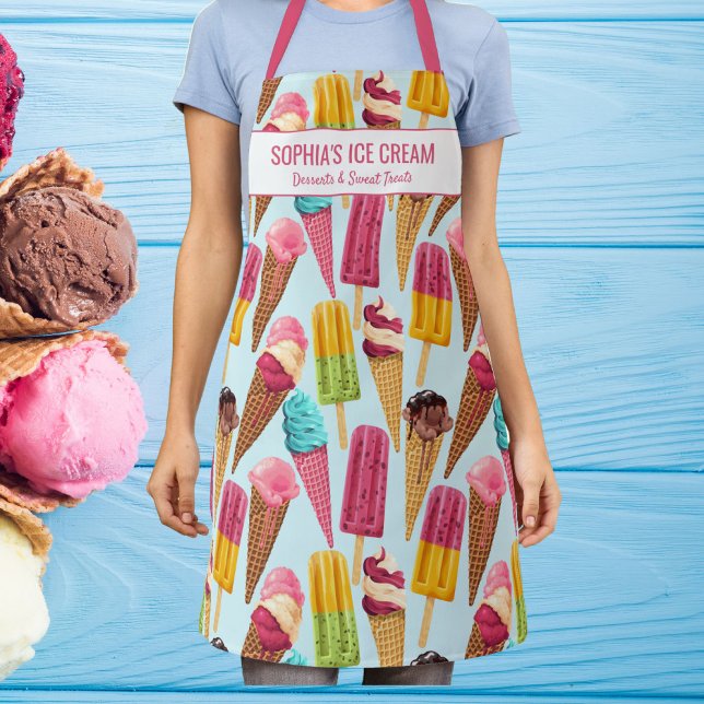 Cute Ice Cream Cone Popsicle Custom Text Apron (Creator Uploaded)