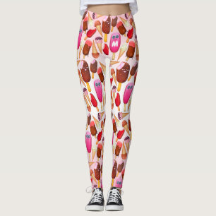 Cute Ice Cream Cone Popsicle Monogram Sweets Leggings