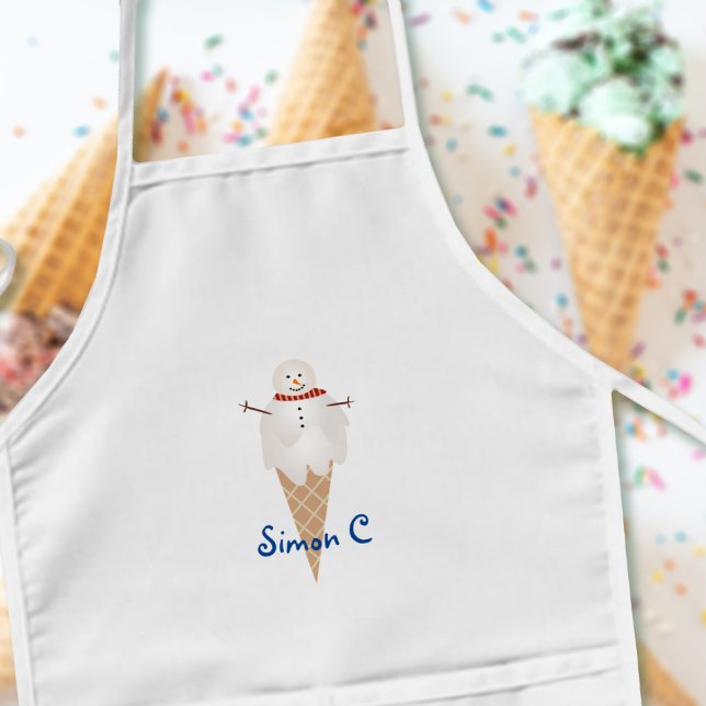 Cute Ice Cream Cone Snowman Kids Apron (Do you want to eat a snowman? Just add your name)