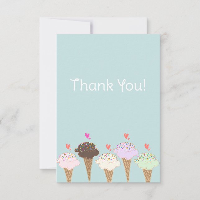 Cute Ice Cream Cone Thank You Card (Front)