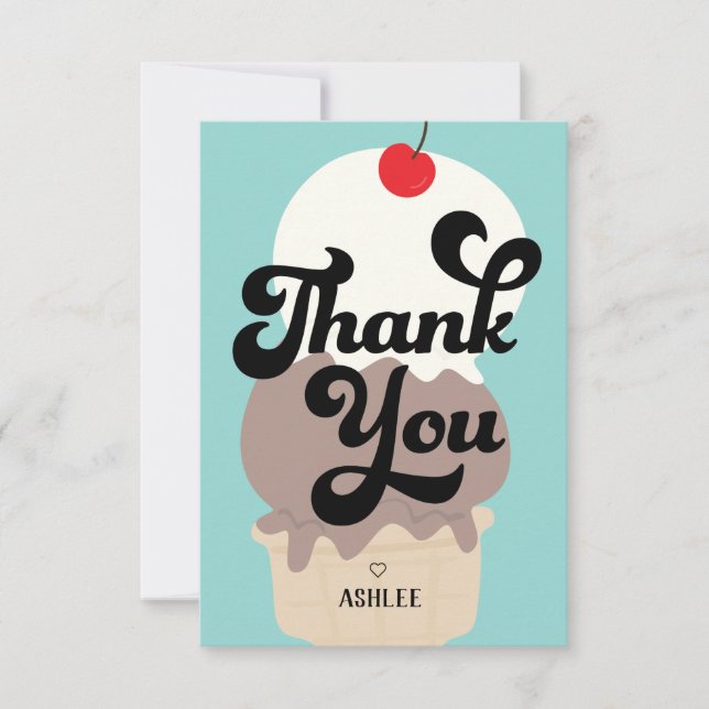 Cute Ice Cream Cone Thank You Card (Front)