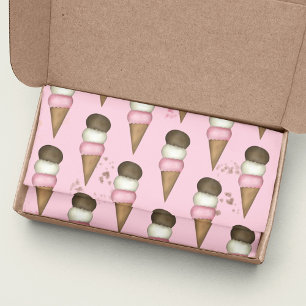 Cute Ice Cream Cone Whimsical Neapolitan Pattern Tissue Paper