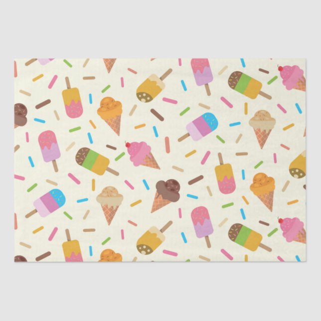 Cute Ice Cream cones and Popsicles Pattern  Tissue Paper (Front)
