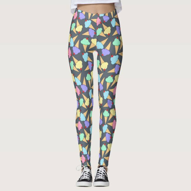 Cute Ice Cream Cones Pattern Leggings (Front)