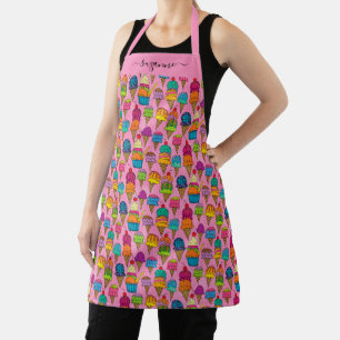 Cute Ice Cream Cones Pink Dessert Pattern Add Name Apron
