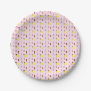 Cute Ice Cream Cones, Popsicle Ice Blocks on Pink Paper Plate