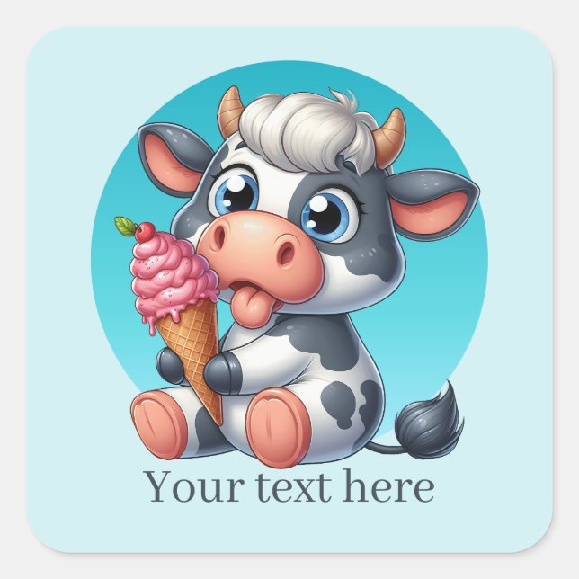 Cute ice cream cow add text square sticker (Front)