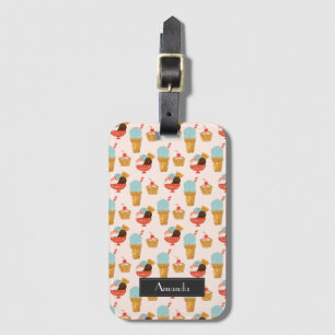 Cute Ice Cream Doodle Pattern Add Your Name Luggage Tag