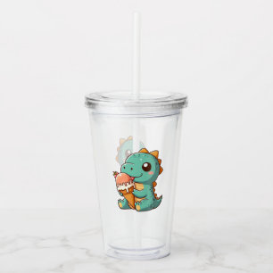 Cute ice cream eating dino acrylic tumbler