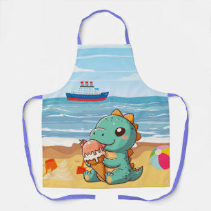 Cute ice cream eating dino at the beach apron