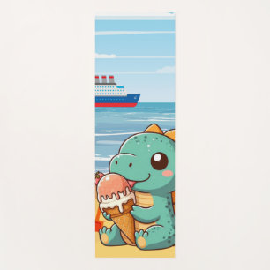 Cute ice cream eating dino at the beach yoga mat