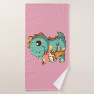 Cute ice cream eating dino bath towel