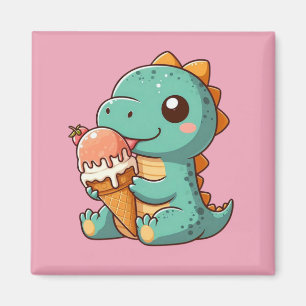 Cute ice cream eating dino magnet