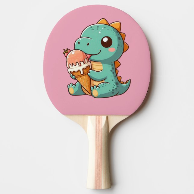 Cute ice cream eating dino ping pong paddle (Front)
