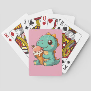 Cute ice cream eating dino playing cards