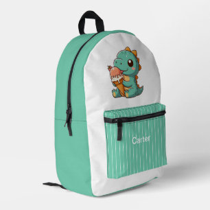 Cute ice cream eating dino printed backpack