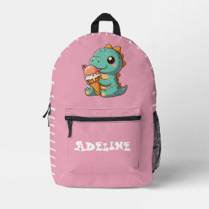 Cute ice cream eating dino  printed backpack