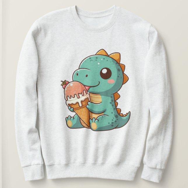 Cute ice cream eating dino sweatshirt (Design Front)