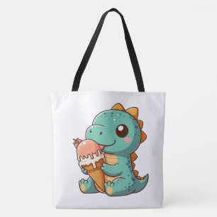 Cute ice cream eating dino tote bag
