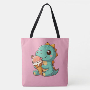 Cute ice cream eating dino tote bag