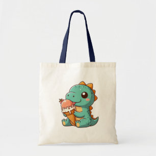 Cute ice cream eating dino tote bag