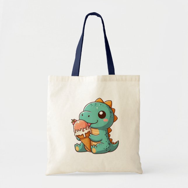 Cute ice cream eating dino tote bag (Front)
