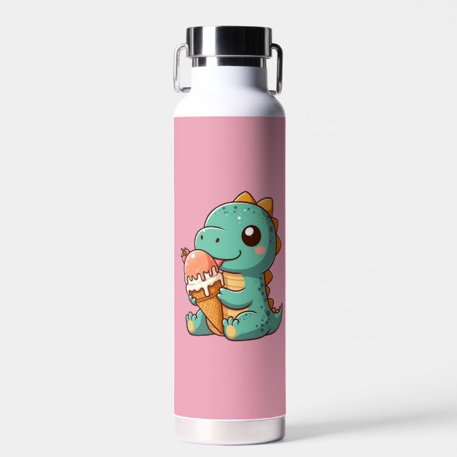 Cute ice cream eating dino water bottle (Front)