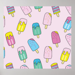 Cute ice cream: fruit pattern. poster