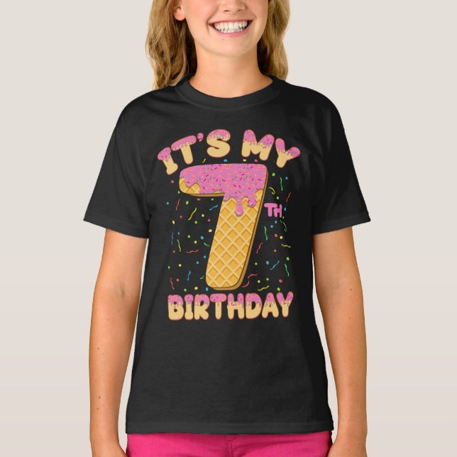 Cute Ice Cream It's my 7th Birthday 7 years Girl T-Shirt (Front)