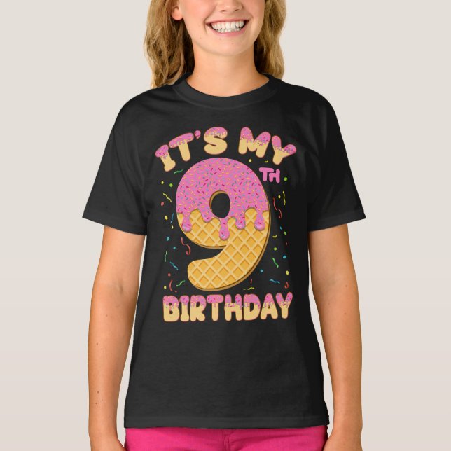Cute Ice Cream It's my 9th Birthday 9 years Girl T-Shirt (Front)