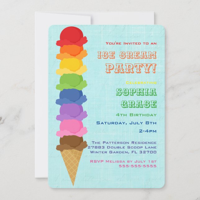 Cute Ice Cream Kids Birthday Party Invitation (Front)