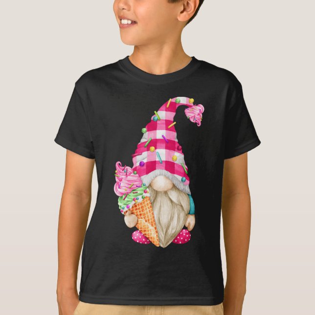 Cute Ice Cream Lover Gnome For Women With Pink Buf T-Shirt (Front)