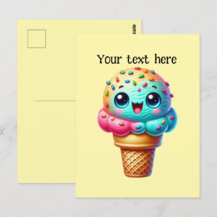 Cute ice cream lovers customise postcard