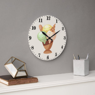 Cute ice cream lovers large clock