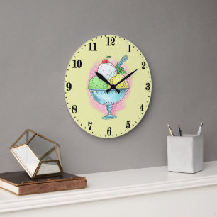 Cute ice cream lovers large clock