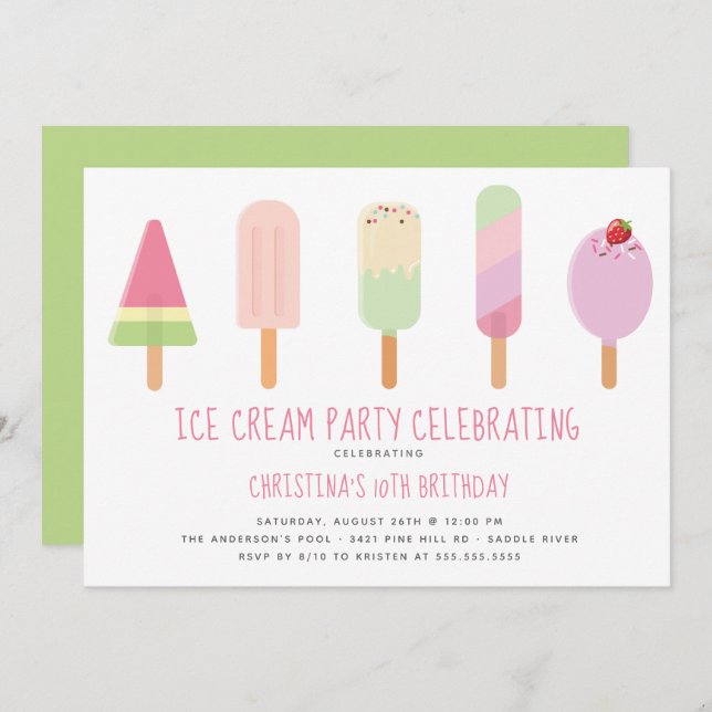 Cute Ice Cream Party Birthday Invitation (Front/Back)