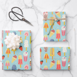 Cute ice cream party pattern wrapping paper sheet