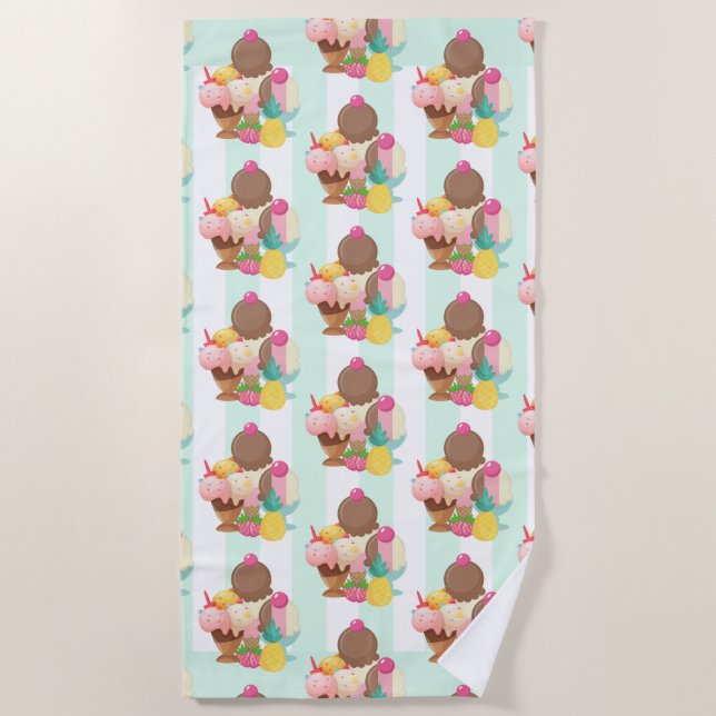 Cute Ice Cream Pattern Beach Towel (Front)