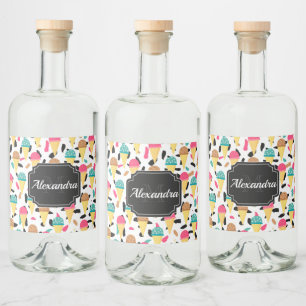 Cute Ice Cream Pattern Liquor Bottle Label