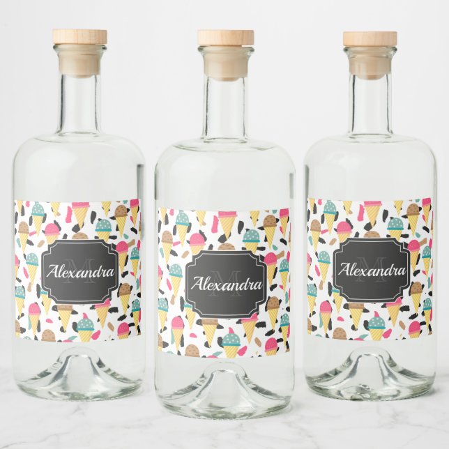Cute Ice Cream Pattern Liquor Bottle Label (Bottles)
