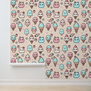 Cute Ice Cream Pattern Minimal Pastel Colours Wallpaper