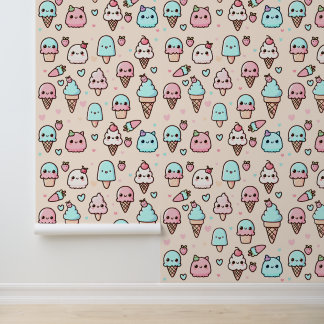 Cute Ice Cream Pattern Minimal Pastel Colours Wallpaper