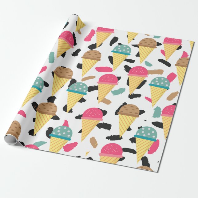 Cute Ice Cream Pattern Wrapping Paper (Unrolled)